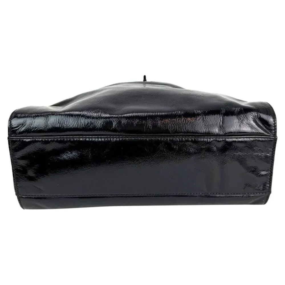 Chanel Patent Mademoiselle lock Convertible Wrist Clutch Black Bag
